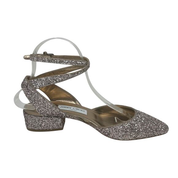 Jimmy Choo Glitter Vicky Glitter Low Block Heel Pumps Champagne Gold 7 - Picture 3 of 8